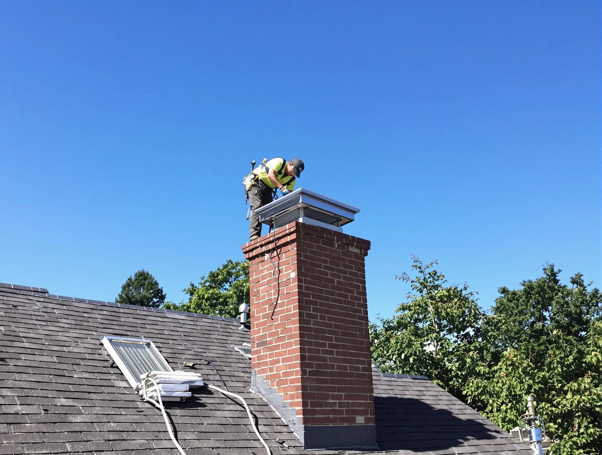 Pelham Chimney Sweep technician measuring a chimney cap in Pelham, AL