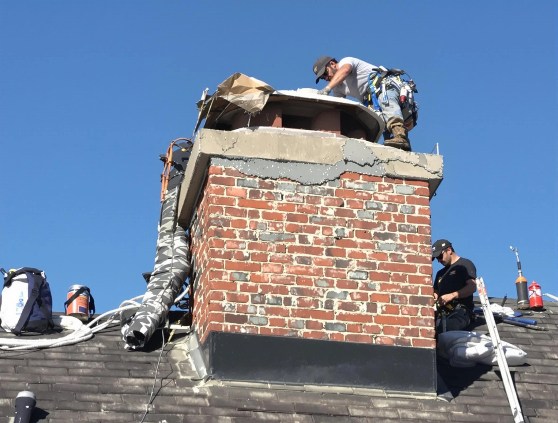 Pelham Chimney Sweep installing a custom chimney crown in Pelham, AL