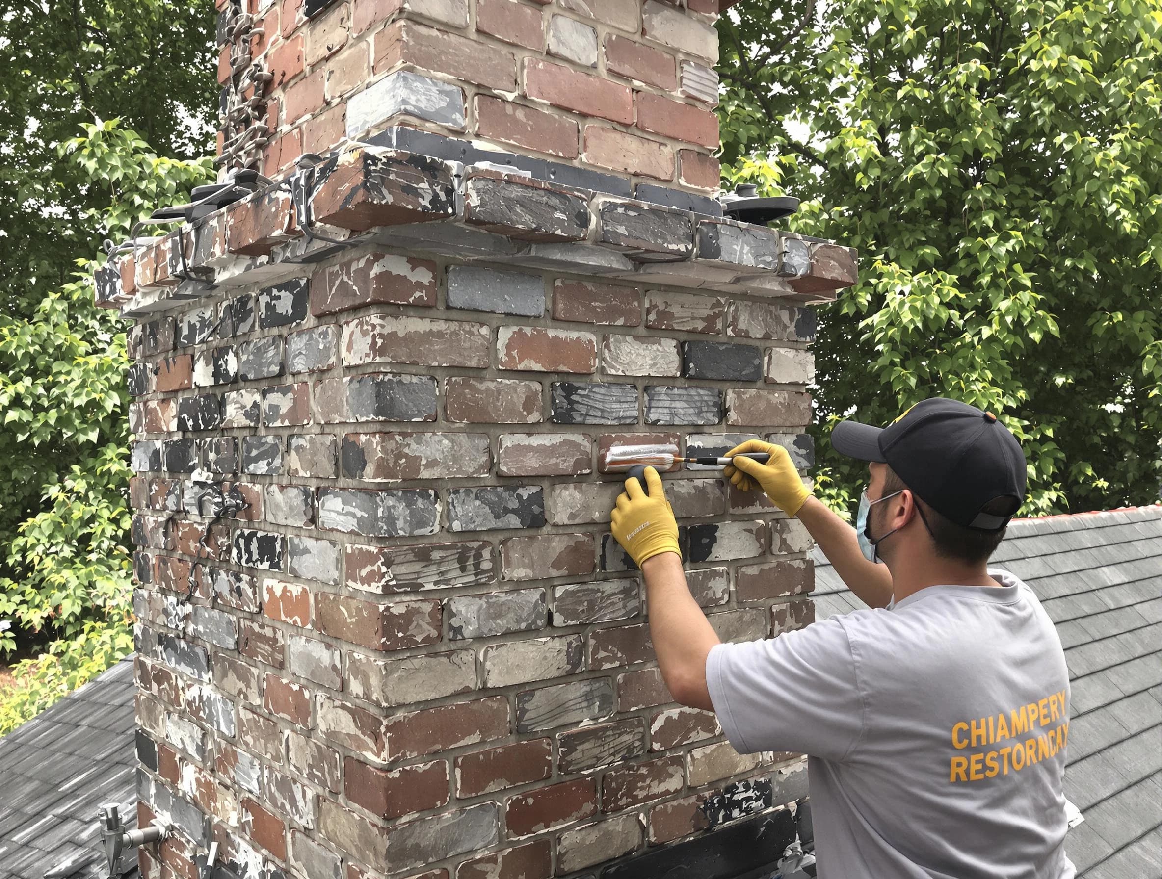 In-progress chimney restoration by Pelham Chimney Sweep in Pelham, AL